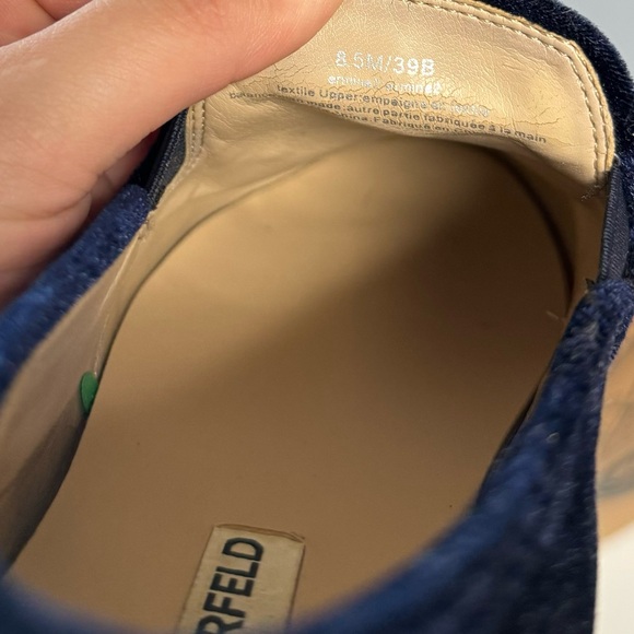 Karl Lagerfeld Navy Velvet Slip on Shoes with Diamond Buckle. Size 8,5 - Picture 8 of 9